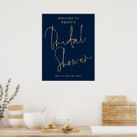 Modern Script Gold Navy Welcome to Bridal Shower