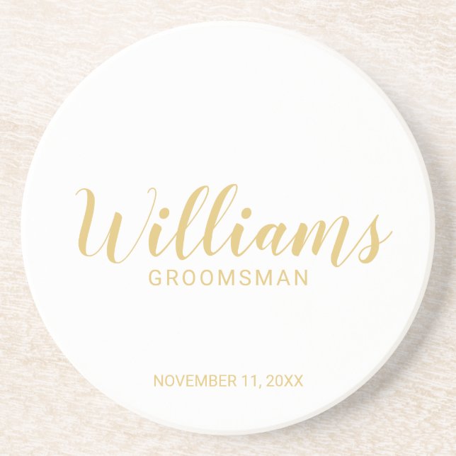 Modern Script Gold Personalised Groomsmen Coaster (Front)