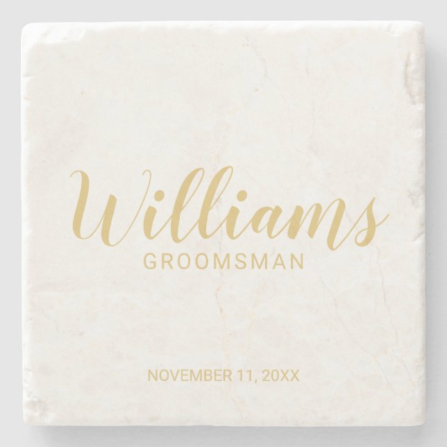 Modern Script Gold Personalised Groomsmen Stone Coaster (Front)