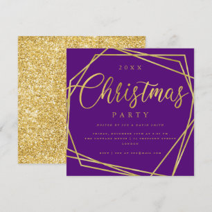 MODERN Script Gold Purple Frame Christmas Party Invitation