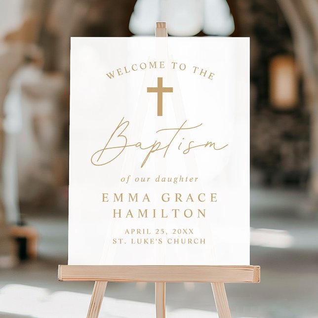 Modern Script Gold Script Baptism Welcome Acrylic Sign (Creator Uploaded)