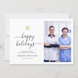 Modern Script Gold Snowflake Corporate Photo Holiday Card