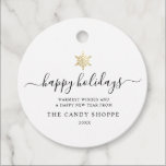 Modern Script Gold Snowflake Holiday Business Favour Tags<br><div class="desc">Modern minimalist business holiday gift tag with elegant script calligraphy reading HAPPY HOLIDAYS under a printed golden snowflake. Below is space for your custom message as well as additional space on the back for more detailed greetings.</div>