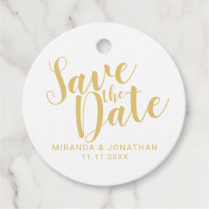 Modern Script Gold Wedding Save the Date Favour Tags