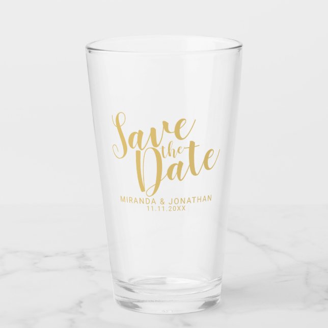 Modern Script Gold Wedding Save the Date Glass (Front)
