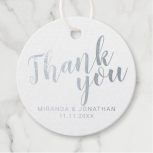 Modern Script Gold Wedding Thank You Silver Favour Tags