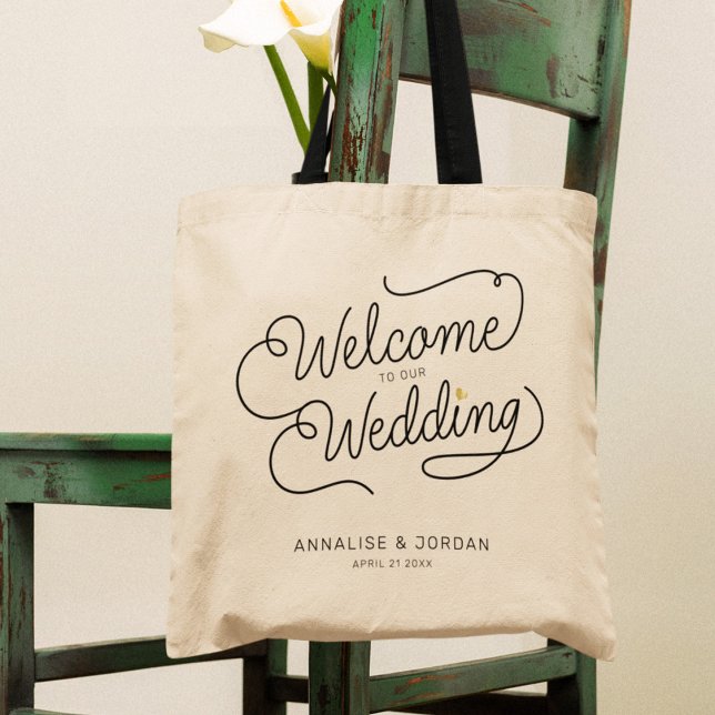 Modern Script Gold Welcome to our Wedding Favour Tote Bag (Creator Uploaded)