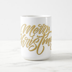 Modern Script Golden Merry Christmas Custom Coffee Mug