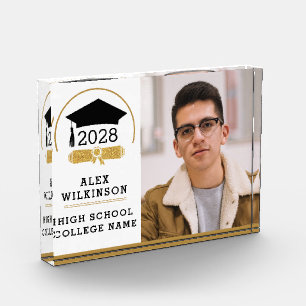 Modern Script Grad Cap Simple Graduation Photo Block