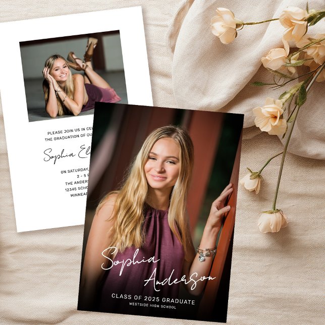 Modern Script Grad Name Photo Graduation Party  Invitation (Creator Uploaded)