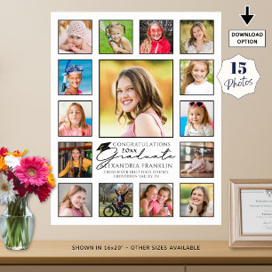 Modern Script Graduate 15 Photo Collage Poster