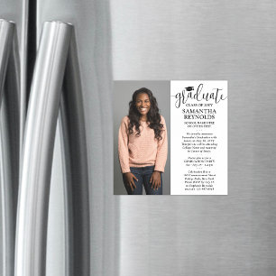 Modern Script Graduate 1 Photo Square Graduation Magnetic Invitation