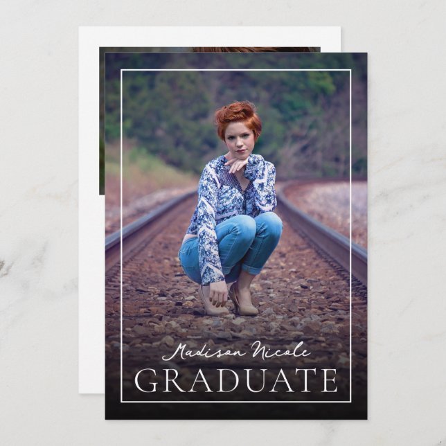 Modern Script Graduate 2 Photo Graduation Invitation (Front/Back)