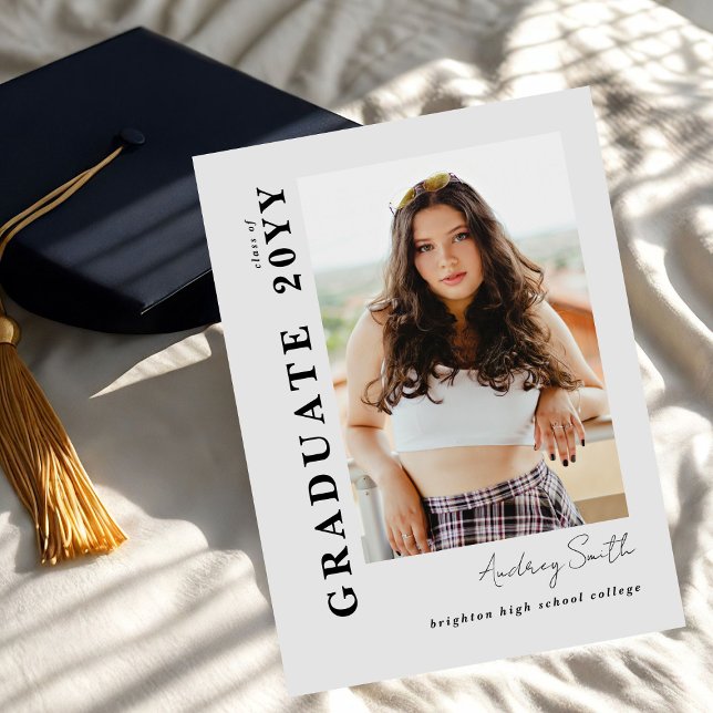 Modern Script Graduate 2 Photo Grey Graduation Invitation (Creator Uploaded)