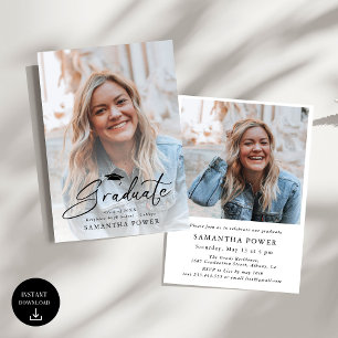 Modern Script  Graduate 2 Photos Graduation Invitation