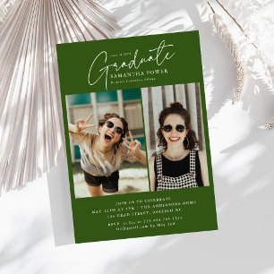 Modern Script Graduate 2 Photos Graduation Party  Invitation