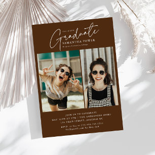 Modern Script Graduate 2 Photos Graduation Party  Invitation