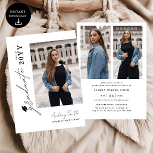 Modern Script Graduate 3 Photo Graduation Invitation