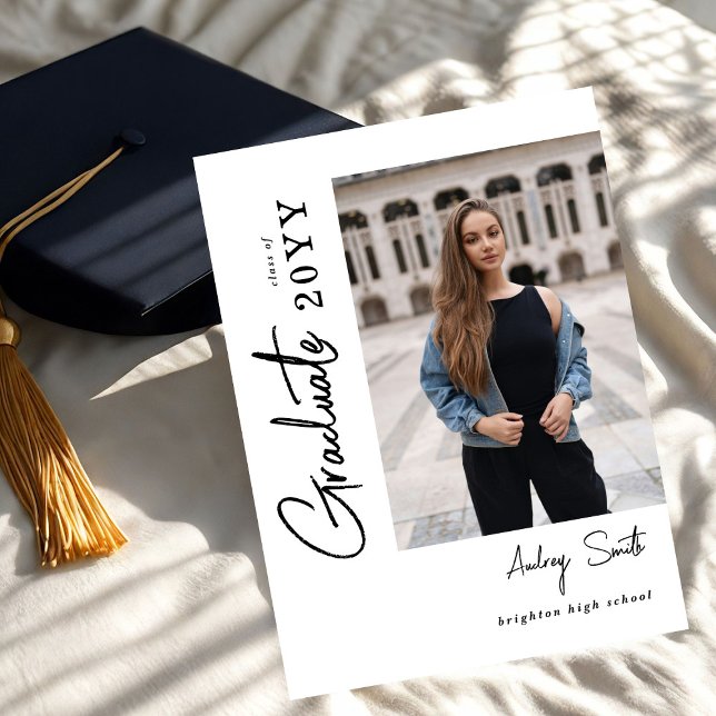 Modern Script Graduate 3 Photo Graduation Invitation (Creator Uploaded)