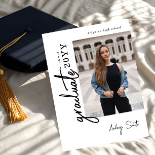 Modern Script Graduate 3 Photo Graduation Invitation
