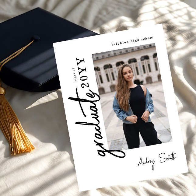 Modern Script Graduate 3 Photo Graduation Invitation (Creator Uploaded)