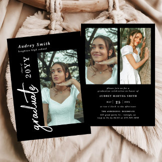 Modern Script Graduate 3 Photo Graduation Invitation