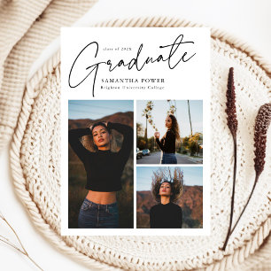 Modern Script Graduate 3 Photos Graduation Announcement