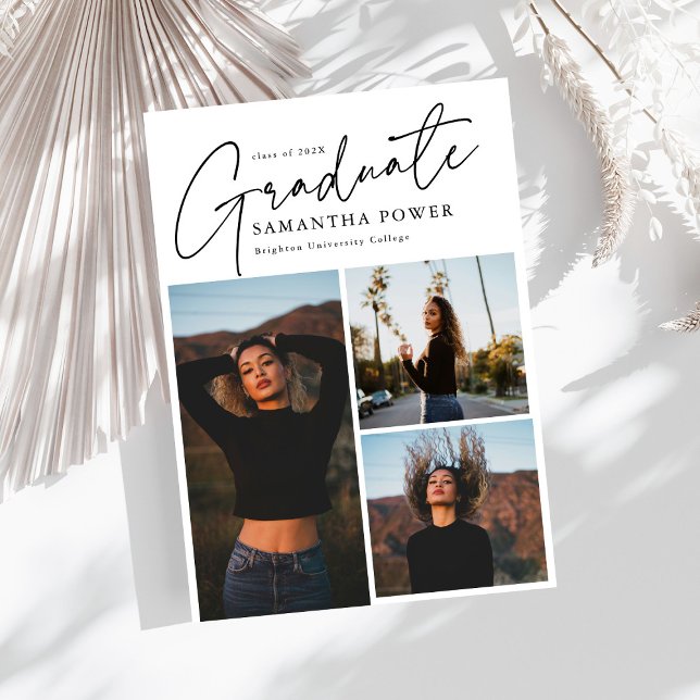 Modern Script  Graduate 3 Photos Graduation Announcement (Creator Uploaded)