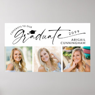 Modern Script Graduate 3 Photos Graduation Party Poster