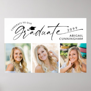 Modern Script Graduate 3 Photos Graduation Party Poster