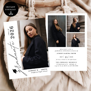 Modern Script Graduate 4 Photo Graduation Invitation