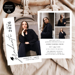 Modern Script Graduate 4 Photo Graduation Invitation