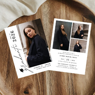 Modern Script Graduate 4 Photo Graduation Invitation