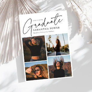 Modern Script Graduate 4 Photos Graduation Announcement