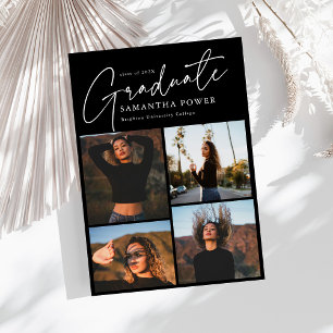 Modern Script Graduate 4 Photos Graduation Announcement