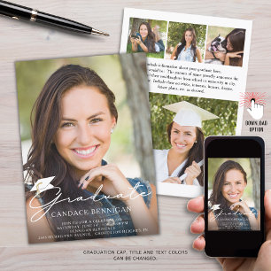 Modern Script Graduate 5 Photo Custom Colour Invitation
