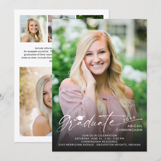 Modern Script Graduate 5 Photo Graduation Invitation (Front/Back)