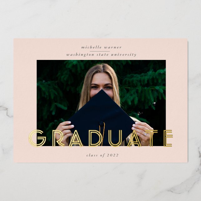 modern script graduate announcement foil card (Front)