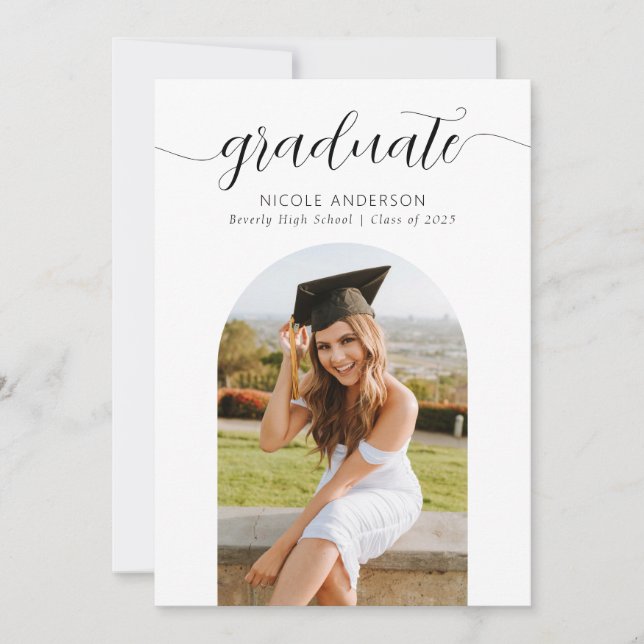 Modern Script Graduate Arch 2 Photo Invitation (Front)