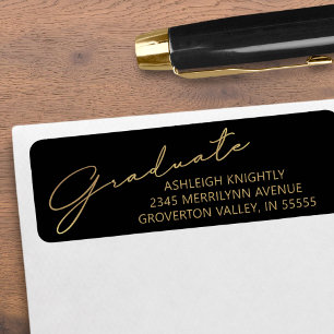 Modern Script Graduate Black Gold Return Address