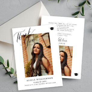 Modern script graduate elegant photo graduation thank you card