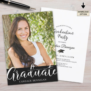 Modern Script GRADUATE Graduation Party Invitation