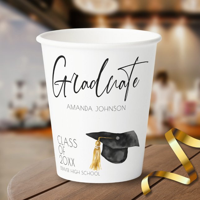 Modern Script Graduate Hat Graduation  Paper Cups (Creator Uploaded)