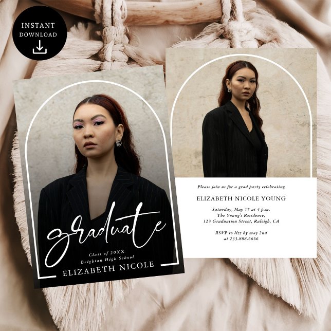 Modern Script  Graduate  Photo Arch Graduation Invitation (Creator Uploaded)
