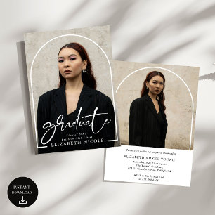 Modern Script  Graduate  Photo Arch Graduation Invitation