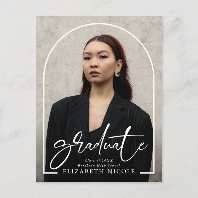 Modern Script Graduate Photo Arch Graduation Party Postcard (Front)