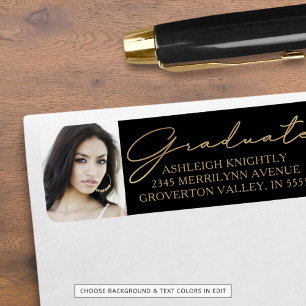 Modern Script Graduate Photo Black Gold