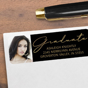 Modern Script Graduate Photo Black Gold