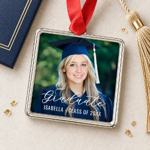 Modern Script Graduate Photo Class of 2026 Metal Tree Decoration
