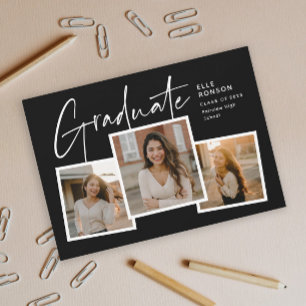 Modern Script Graduate Photo Collage Graduation Announcement